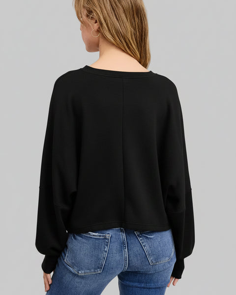 Crewneck Sweatshirt Scuba Long Sleeve Top - Black