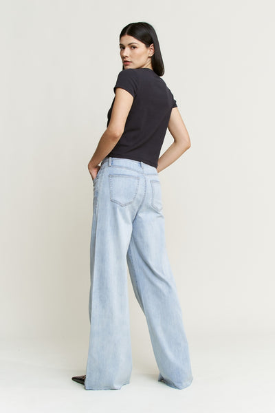 SUPER HIGH WIDE LEG RAW HEM JEAN BY MICA DENIM - VINTAGE WASH - Salty Lime Boutique