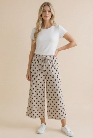 Polka Dot Dream Wide Leg Pant - Ivory/Charcoal