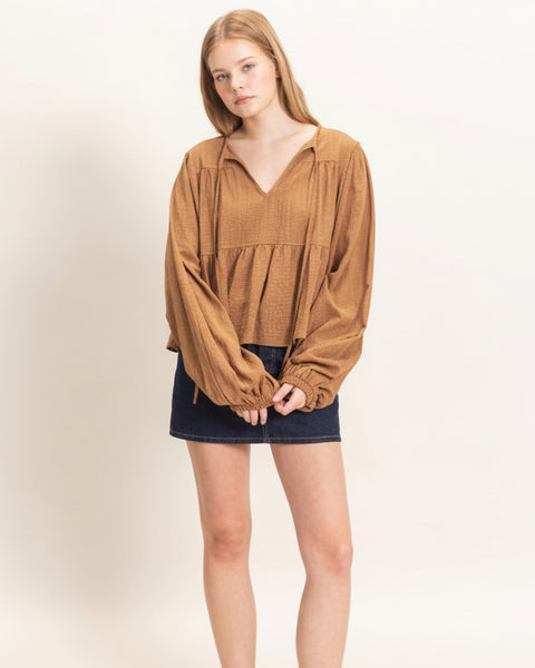 Hello Darling Peplum Top - Brown
