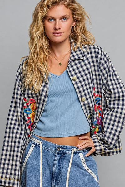 Gretta Gingham Embroidered Jacket by POL - Navy Multi
