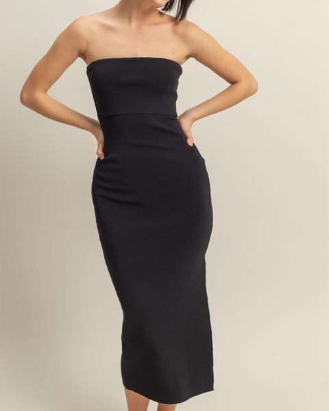 STRAPLESS BODYCON MAXI DRESS - BLACK
