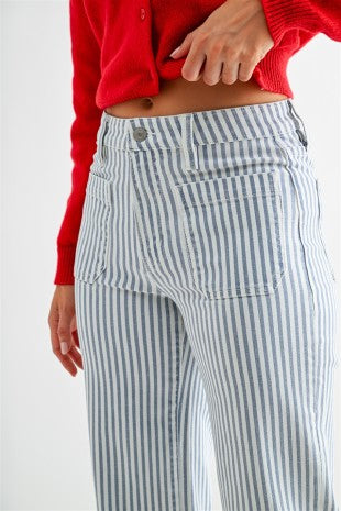 High-rise Wide Leg Cropped Stripe Jean by Mica - Salty Lime Boutique