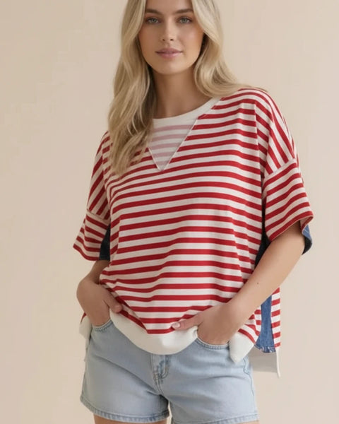 Oversized Star Jacquard Denim Stripe Top - Salty Lime Boutique