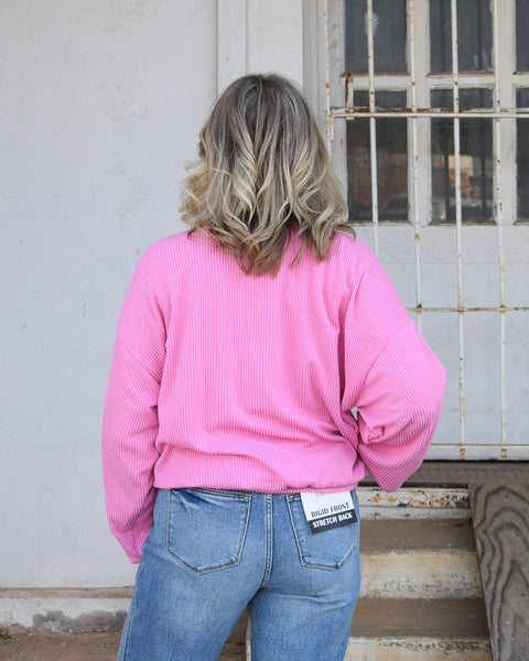 RESTOCKED TEXAS RIB CORD SWEATSHIRT - PINK
