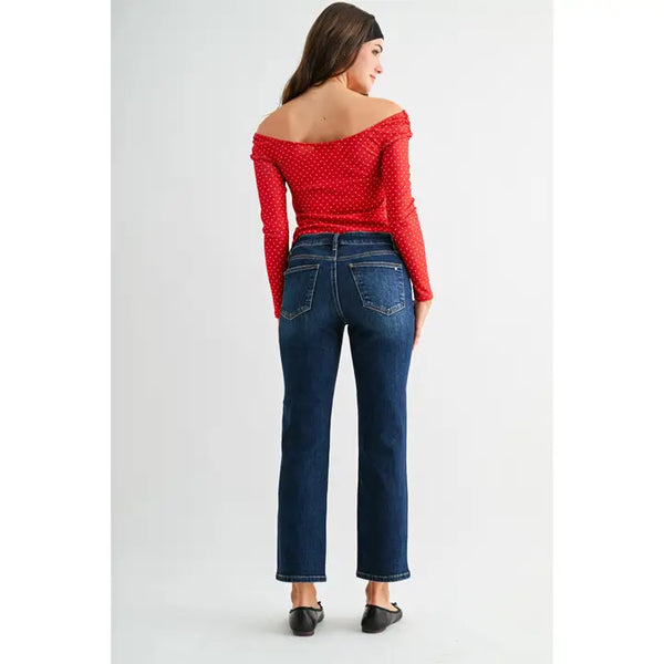 Mid Rise Straight Ankle Jean by Mica Denim- Dark - Salty Lime Boutique