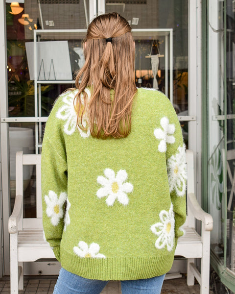 LOVE FLORAL SWEATER CARDIGAN - GREEN