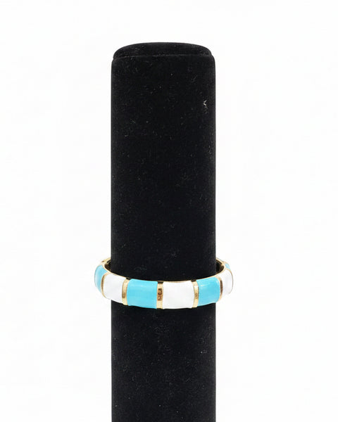 Striped Enamel Hinged Bracelet - Turquoise