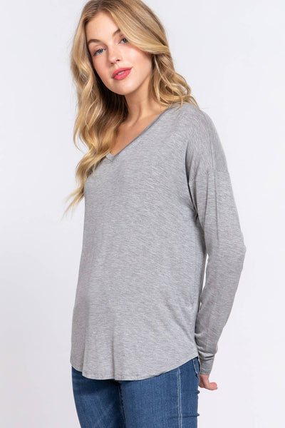 LONG DOLMAN SLEEVE V-NECK LAYERING TOP - 3 COLORS