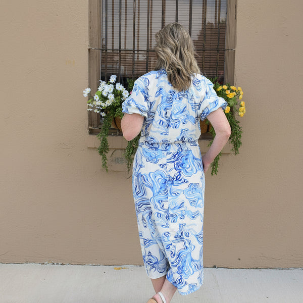 Watercolor Waves Dress by Umgee - Blue
