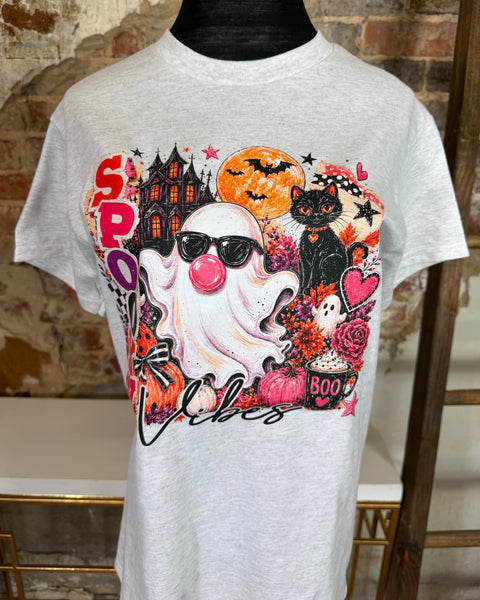Spooky Vibes Ghost Graphic Tee - Ash Grey - Salty Lime Boutique