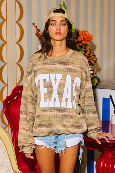 TEXAS GRAPHIC RIB CORD SWEATSHIRT -  OLIVE MULTI