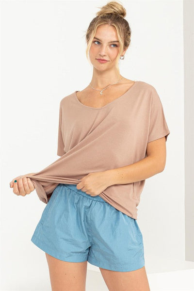 SWEET FEELS DOLMAN  SLEEVE TOP - TAN