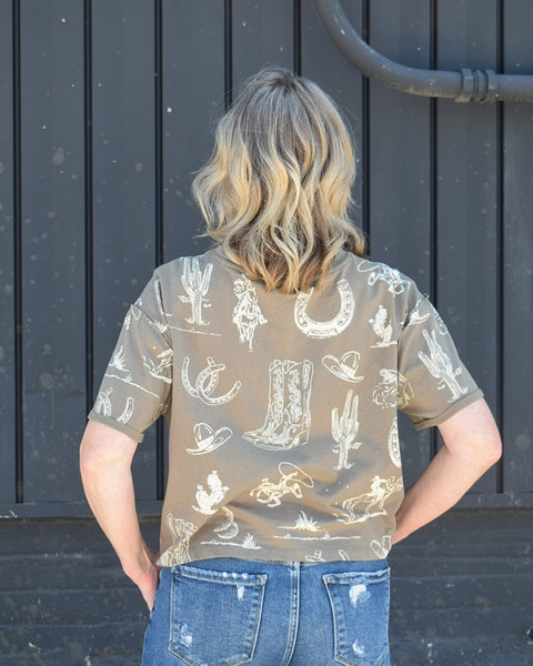 WESTERN PRINTED SHORT SLEEVE TEE - 2 COLORS