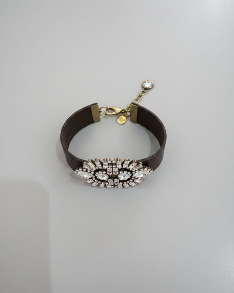 Vintage Rhinestone Faux Leather Bracelet