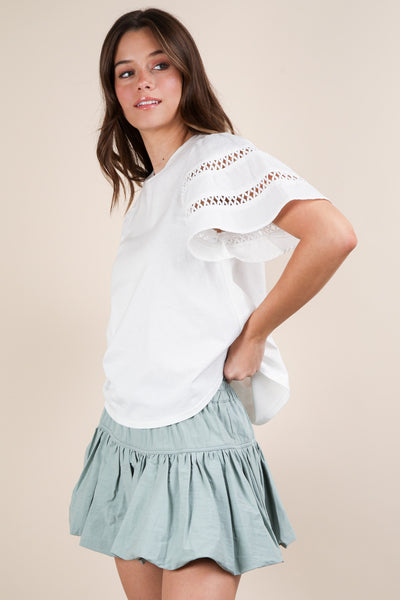 LAUREN LACE TRIM KNIT TOP - WHITE