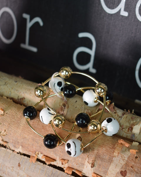 HALLOWEEN JACK SKELLINGTON BEAD STRETCHY BRACELETS - SET OF 3