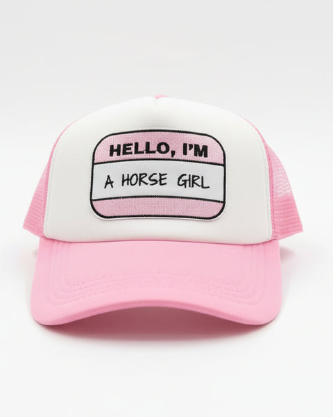 A HORSE GIRL TRUCKER HAT -  PINK/WHITE - Salty Lime Boutique