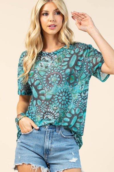 Mago Semi Sheer Mesh Top - Turquoise - Salty Lime Boutique