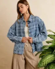 Good Plaid Days Oversized Denim Jacket