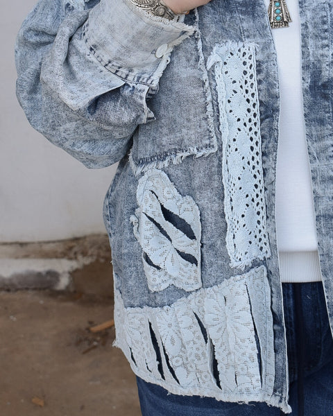 PATCHWORK OPEN CARDIGAN TOP BY A RARE BIRD - DENIM - Salty Lime Boutique