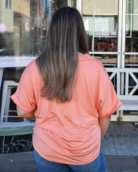 CARA COLLARED TOP - LIGHT CORAL -  REG/CURVY