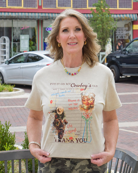 Put It On My Cowboys Tab Graphic Tee - Sand - Reg/Curvy