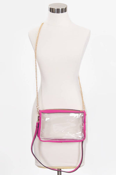 CLEAR RECTANGLE STADIUM CONCERT CROSSBODY BAG -  BURGUNDY