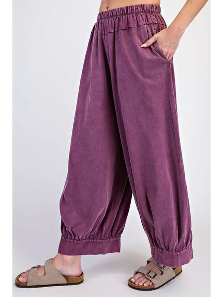 Mineral Washed Cotton Wide Balloon Pants - Black Cherry - Salty Lime Boutique