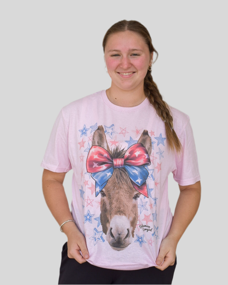 DONKEY BOW AMERICANA TEE BY BOHEMIAN COWGIRL - PINK
