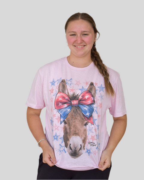 DONKEY BOW AMERICANA TEE BY BOHEMIAN COWGIRL - PINK
