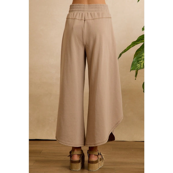 French Terry Out Seam Detail Tulip Hem Pants- Taupe - Reg/Curvy - Salty Lime Boutique