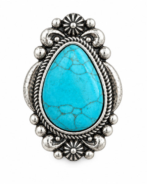 Teardrop Faux Turquoise Adjustable Ring