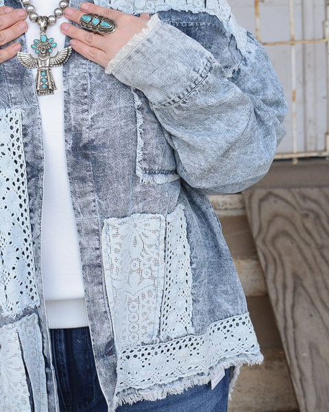 PATCHWORK OPEN CARDIGAN TOP BY A RARE BIRD - DENIM - Salty Lime Boutique