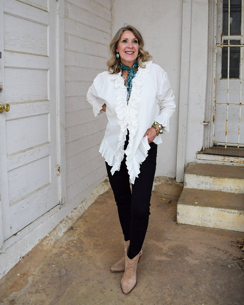 RUFFLED COTTON TOP - BY A RARE BIRD - WHITE