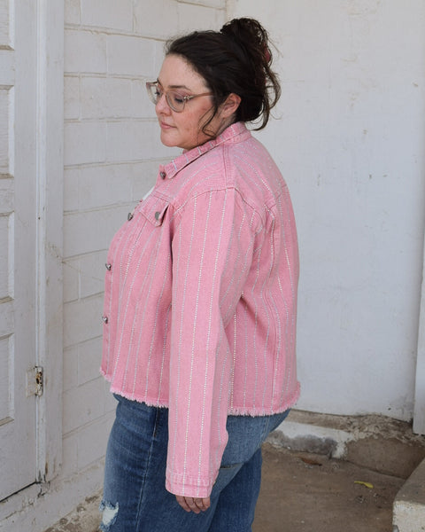 LORETTA DENIM JACKET - REG/CURVY- PINK - Salty Lime Boutique