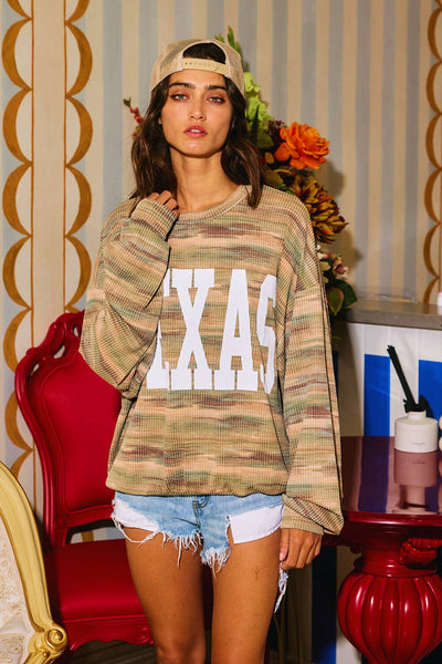 TEXAS GRAPHIC RIB CORD SWEATSHIRT -  OLIVE MULTI
