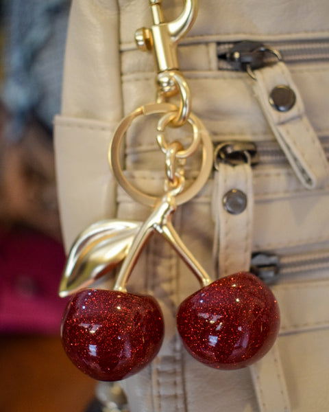 RED CHERRY & CHARMS PURSE CHARM