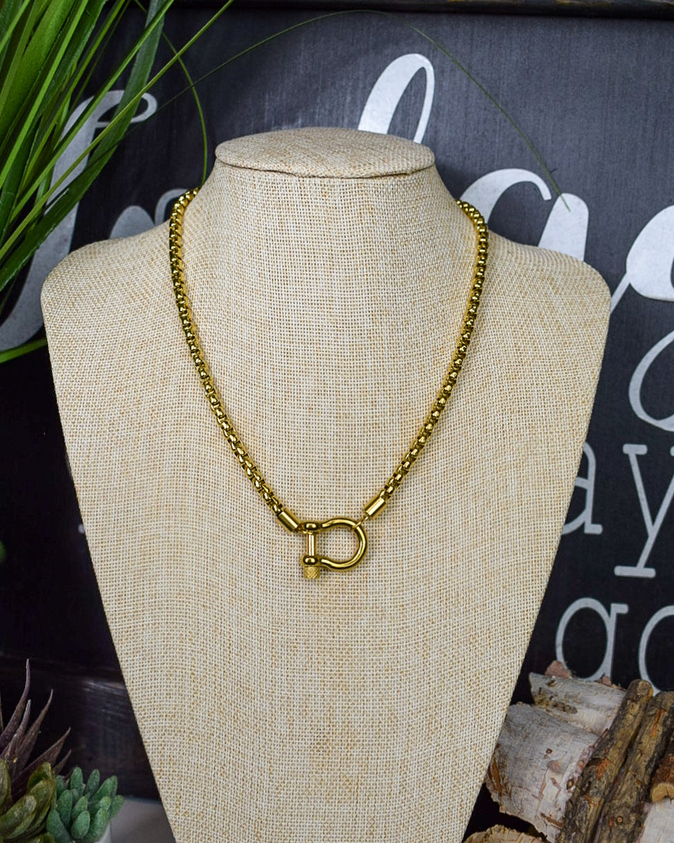 LUXE HORSEBIT BOX CHAIN NECKLACE- GOLD