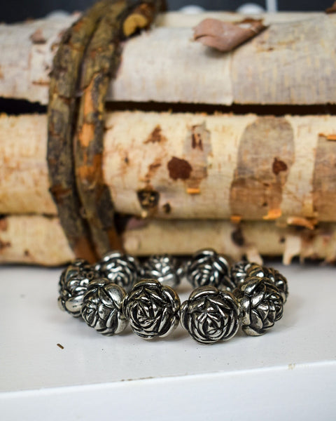 MEDIUM ROSE STRETCH BRACELET - SILVER