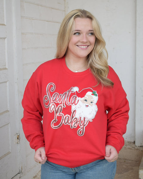 SANTA BABY SEQUINS PATCH SWEATSHIRT - RED