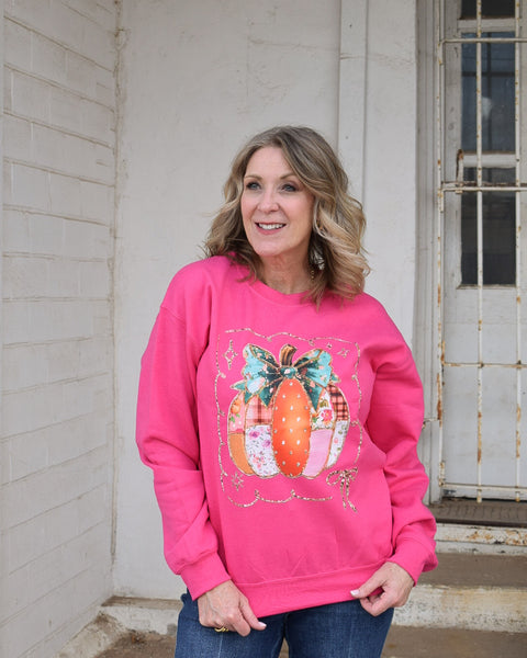 QUILTED PUMPKIN SWEATSHIRT - HOT PINK