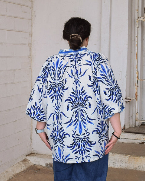 BLUE MIX PRINTED BLOUSE - CURVY 5742 - Salty Lime Boutique