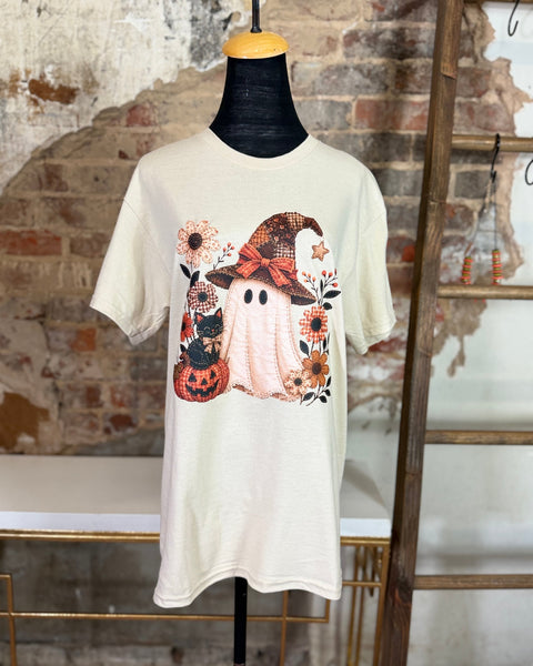 Patchwork Ghost Graphic Tee - Sand - Salty Lime Boutique