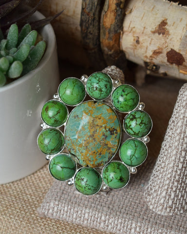 OVAL FLOWER RING - TURQUOISE