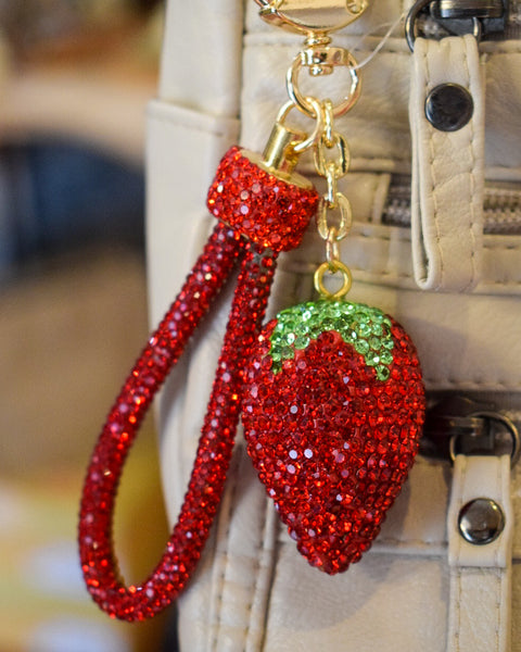 RED RHINESTONE STRAWBERRY PURSE/KEY CHAIN CHARM