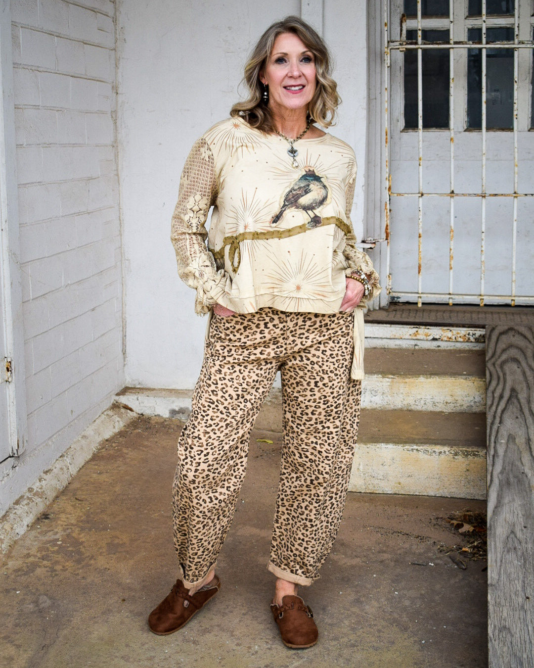 HIGH RISE CROP LEOPARD PRINT BARREL CUFFED JEANS BY RISEN- CAMO - REG/CURVY