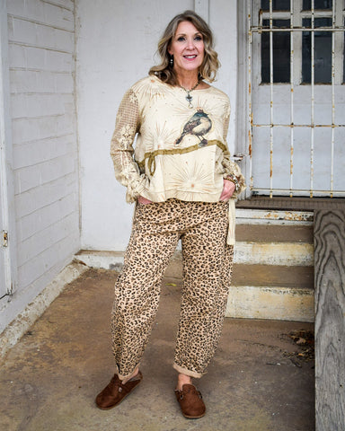 HIGH RISE CROP LEOPARD PRINT BARREL CUFFED JEANS BY RISEN- CAMO - REG/CURVY