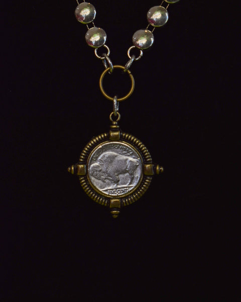 BUFFALO COIN DANGLE MIXED METAL NECKLACE - Salty Lime Boutique