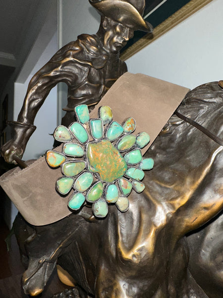 AUTHENTIC TURQUOISE BUCKLE AND LEATHER WESTERN DROP BELT - A RARE BIRD